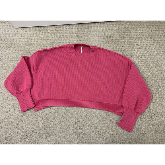 Free People Pink Easy Street Crop Sweater Oversized Womens Long Sleeve XL - Picture 3 of 11